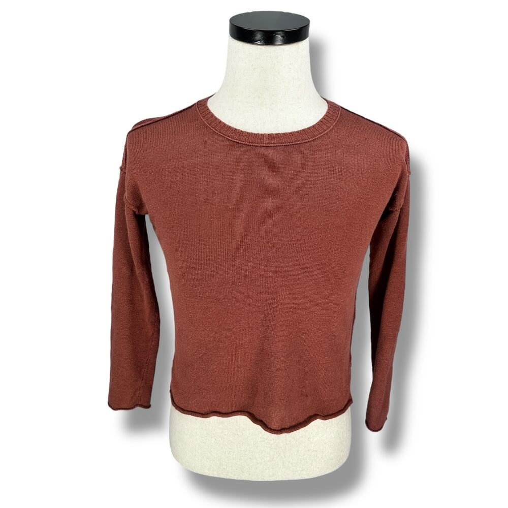 Eileen Fisher Sweater‎ Women’s PP Petites Organic Linen Crew Neck Brown Pullover